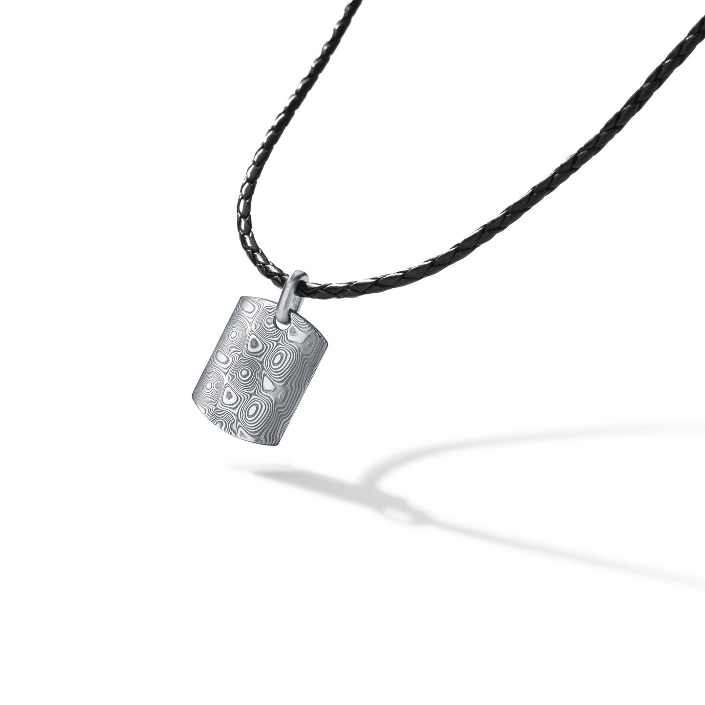 Damaszenerstahl Collier "DOGTAG" inkl. geflochtenem Ledercollier in zwei verschiedenen Größen