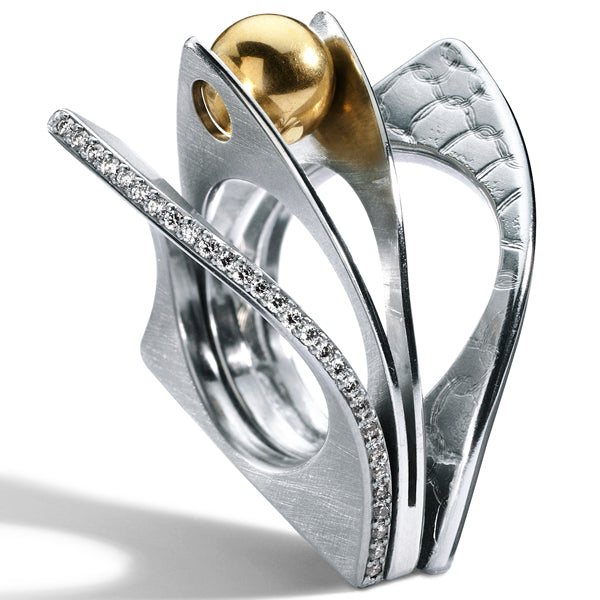 Alpenhai Ring - Sydney Royal mit 18 Kt Gelbgoldkugel und ca. 30 Brillanten TW VS