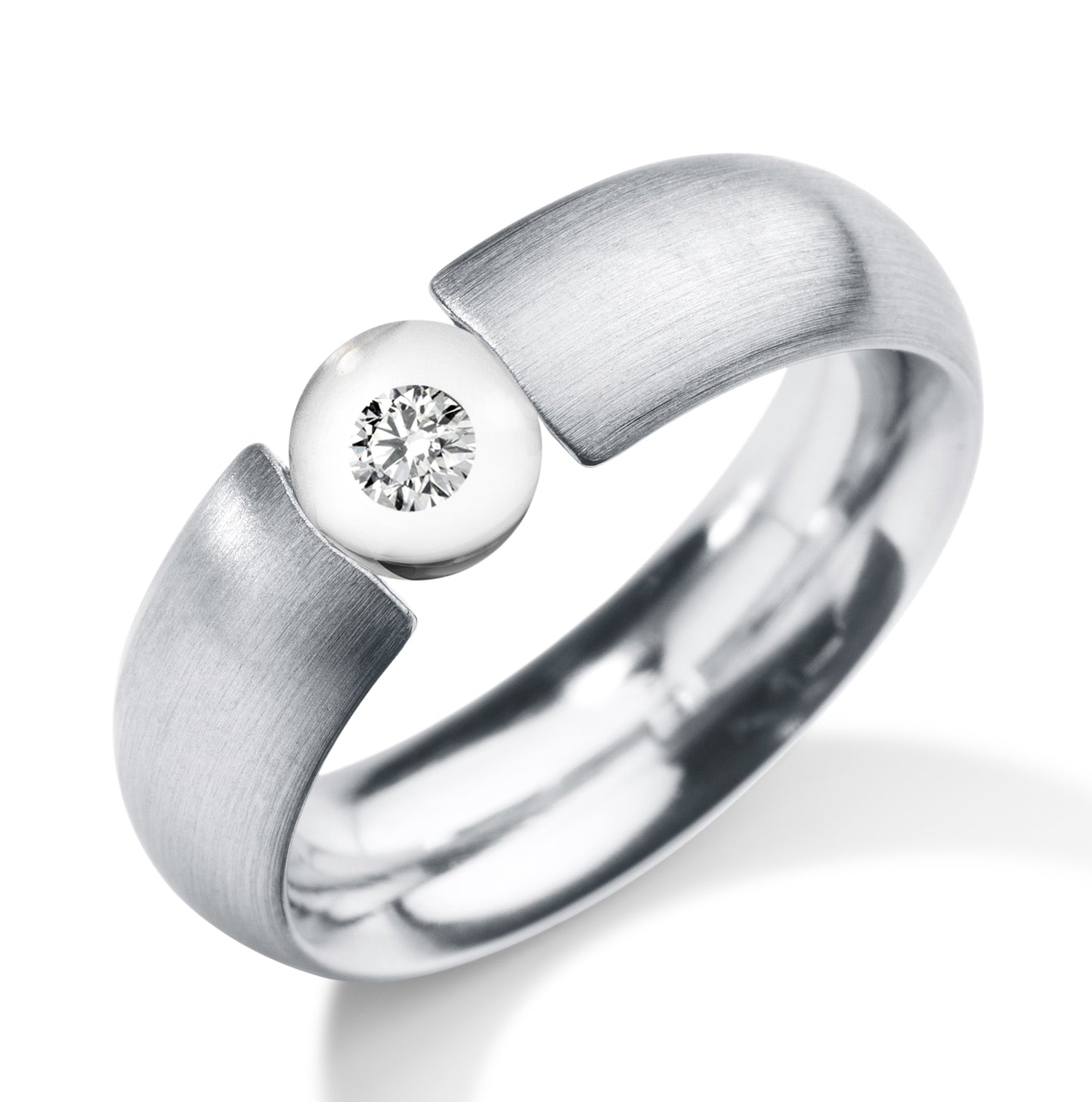 Diamantring mit Brillant 0,03 ct. TW VS, DIAMOND IN GLASS, Ringschiene Edelstahl 6.5 mm breit, bombiert, Kugel 6 mm