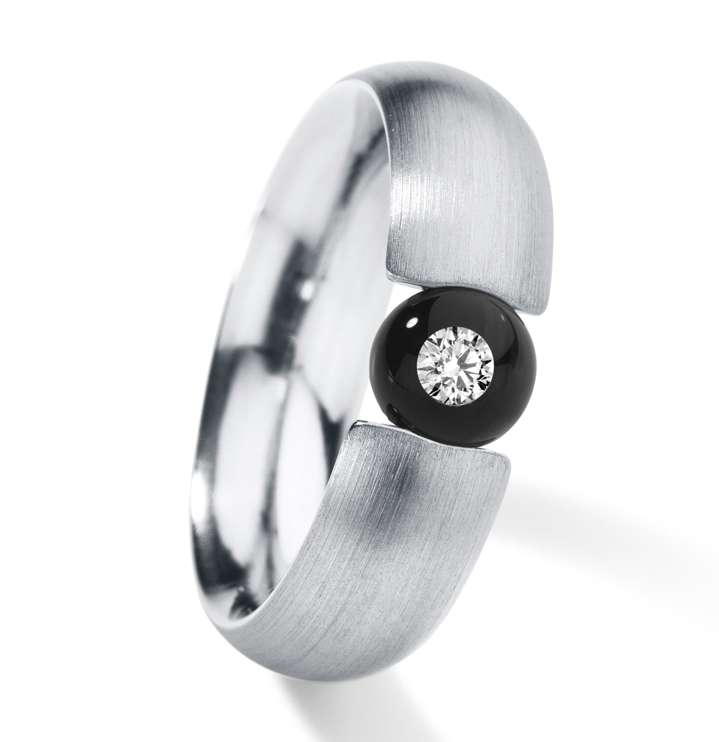 Diamantring mit Brillant 0,03 ct. TW VS, DIAMOND IN GLASS, Ringschiene Edelstahl 6.5 mm breit, bombiert, Kugel 6 mm