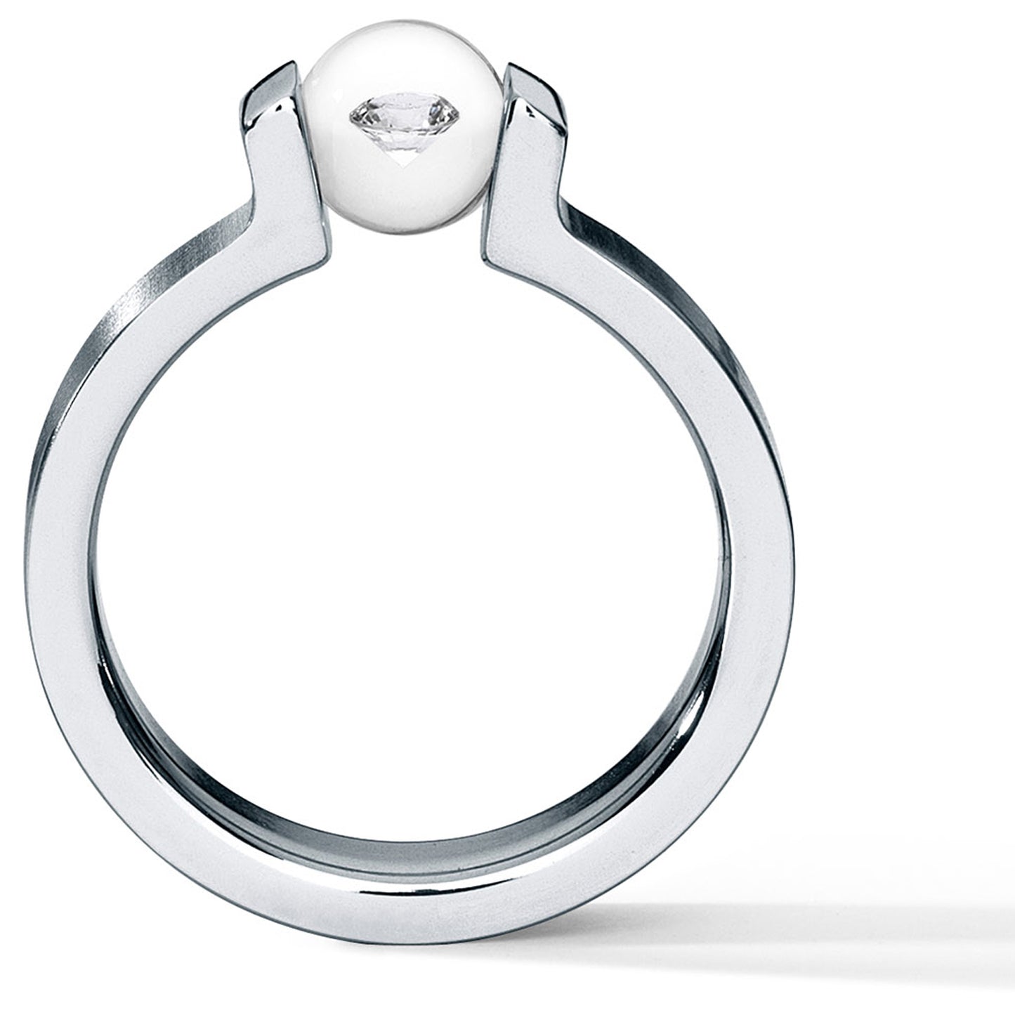 Diamantring mit Brillant 0,03 ct. TW VS, DIAMOND IN GLASS, Edelstahl 4.5 mm breit, Kugel 6 mm