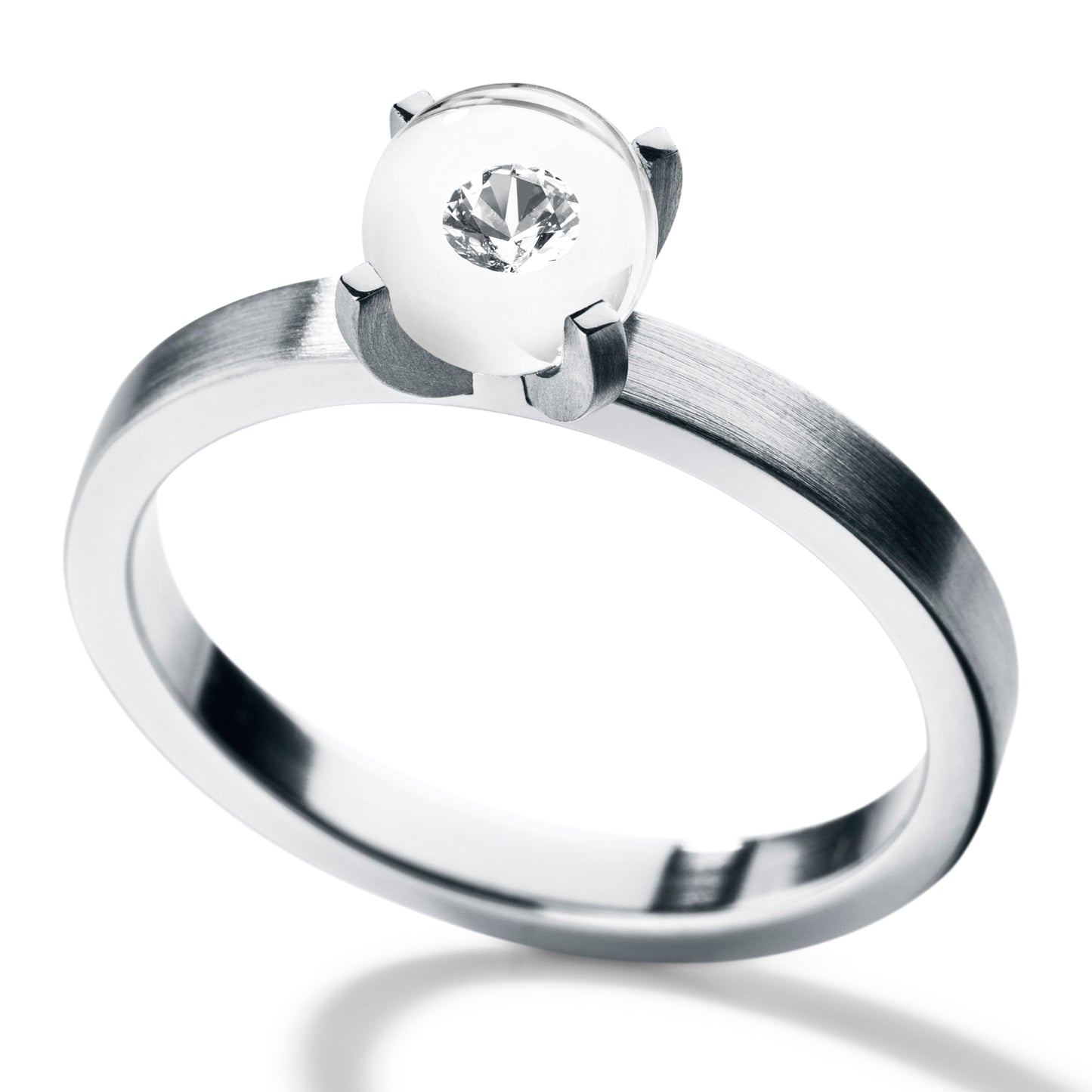 Diamantring mit Brillant 0,03 ct. TW VS, DIAMOND IN GLASS - gefasst in KRAPPE, Edelstahl 2.5 mm breit, Kugel 6 mm