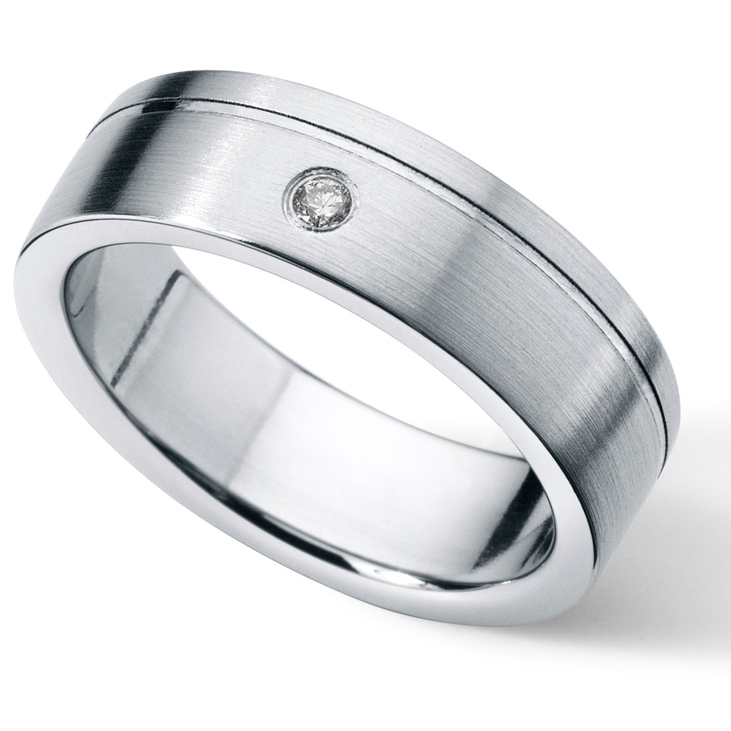 Diamantring mit Brillant 0,03 ct. TW VS, Ringbreite 6 mm, Edelstahl