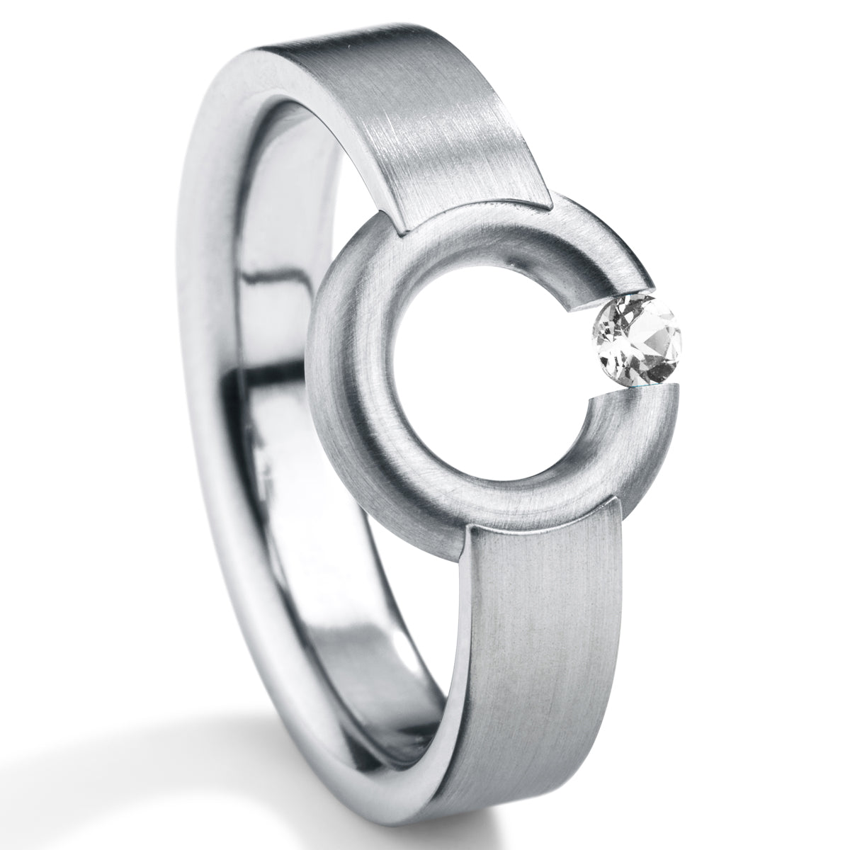 DIAMANTRING mit BRILLANT 0,03 oder 0,06 CT. TW VS, Ringbreite 4,5 MM, Edelstahl "RING IN RING"