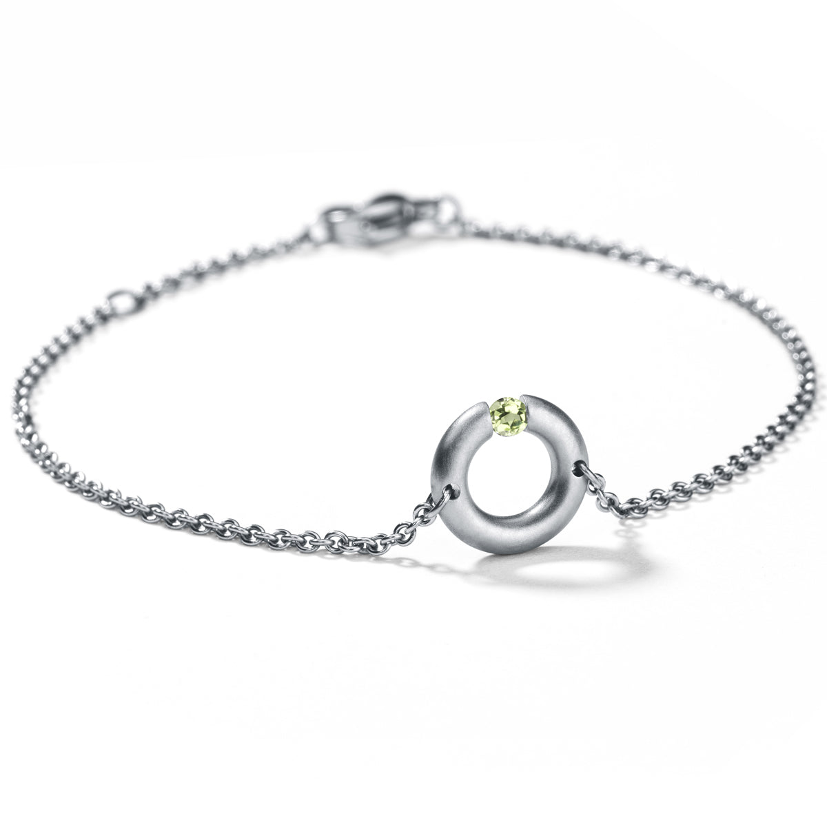 Farbsteinarmband mit Farbedelstein, R10, Edelstahl Ankerkette 1,5 mm