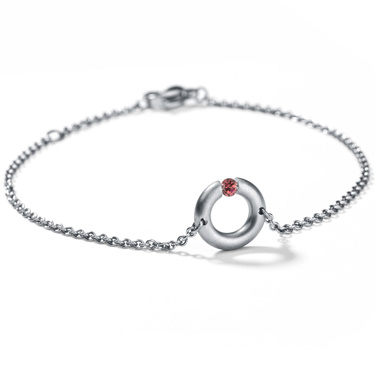 Farbsteinarmband mit Farbedelstein, R10, Edelstahl Ankerkette 1,5 mm