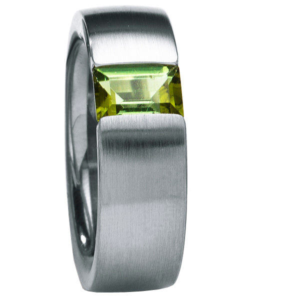 Farbsteinring mit Farbedelstein 7x5 mm, Baguette Schliff, CLASSIC, Ringbreite 7,0 mm, gerade gefasst, Edelstahl