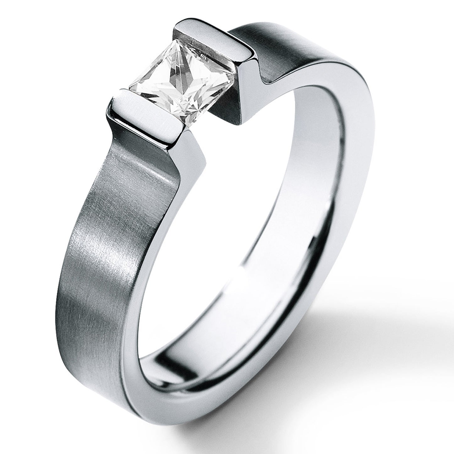 Farbedelsteinring mit Farbedelstein 4x4 mm, Princess-cut, VICTORY, Ringbreite 4.5 mm, Edelstahl