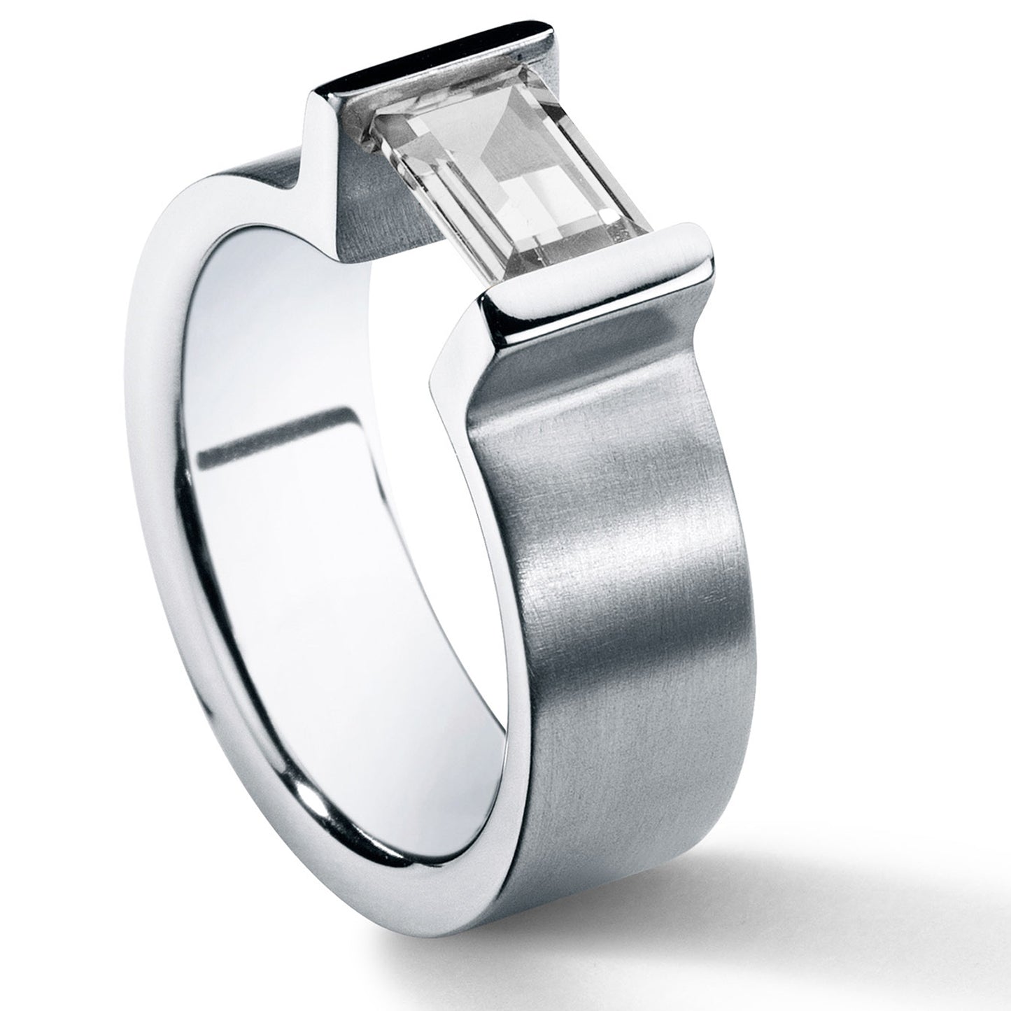 Farbedelsteinring mit Farbedelstein 7x5 mm, Baguette Schliff, VICTORY, Ringbreite 7 mm, Edelstahl