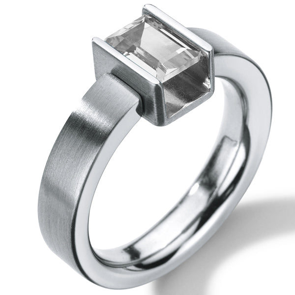 Farbedelsteinring mit Farbedelstein 7x5 mm, Baguette Schliff, CUBE 7x5, Ringbreite 4.5 mm, Edelstahl