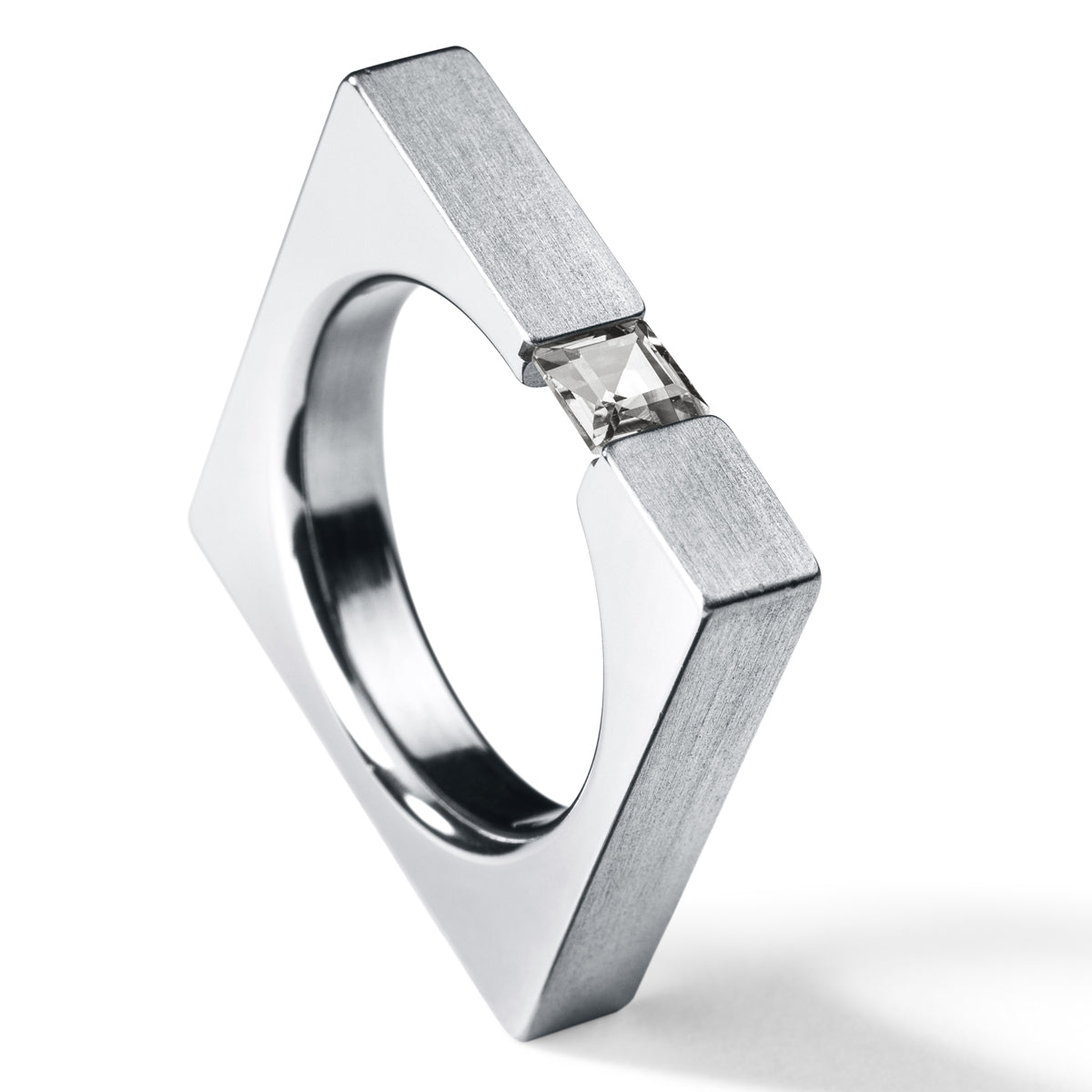 Farbedelsteinring mit 4,5x4,5 mm Farbedelstein, Carree-Schliff, CUBUS, Ringbreite 4.5 mm, Edelstahl