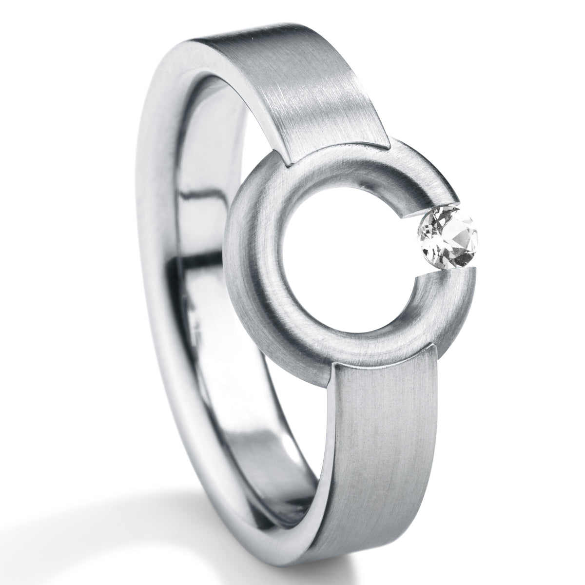 Farbedelsteinring mit Farbedelstein 2,5 mm, Brillantschliff, RING IN RING, Ringbreite 4.5 mm, Edelstahl