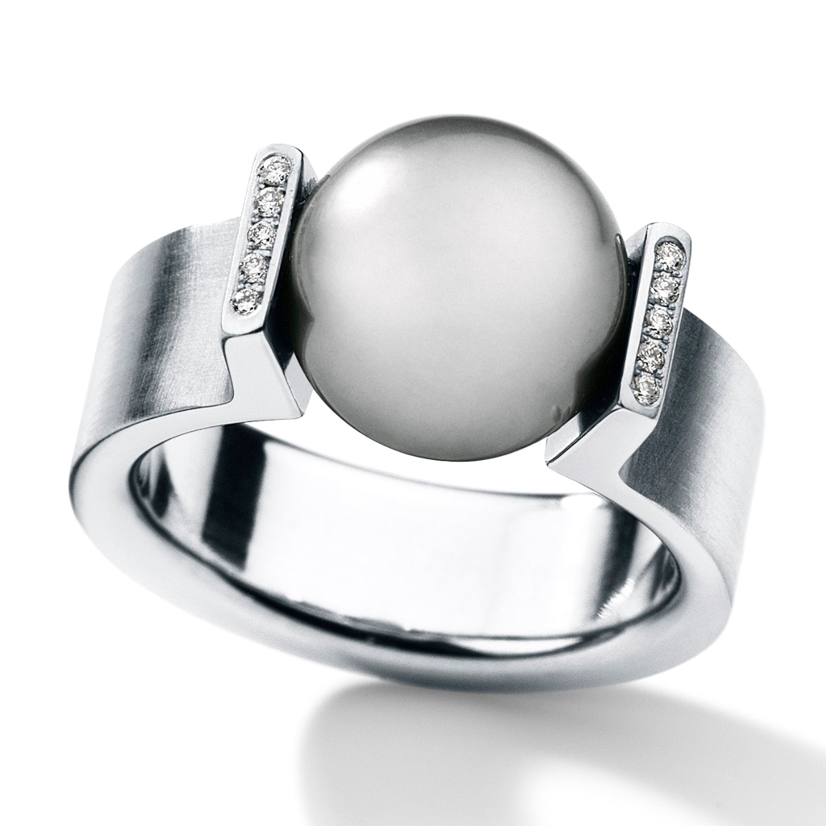 Perlring VICTORY Edelstahl 7 mm mit Tahitiperle, wahlweise mit 10 Brillanten