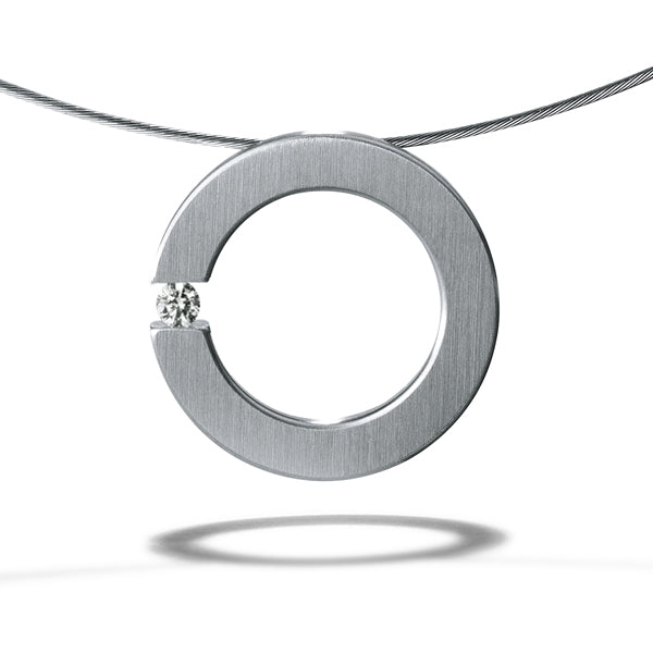 Diamantanhänger, Brillant 0,06 oder 0,10 ct. TW VS, RUND 20 mm oben flach, Edelstahl