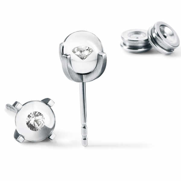 Diamantohrstecker DIAMOND IN GLASS, 2 Brillanten TW VS, 6 mm Kugel in Krappe
