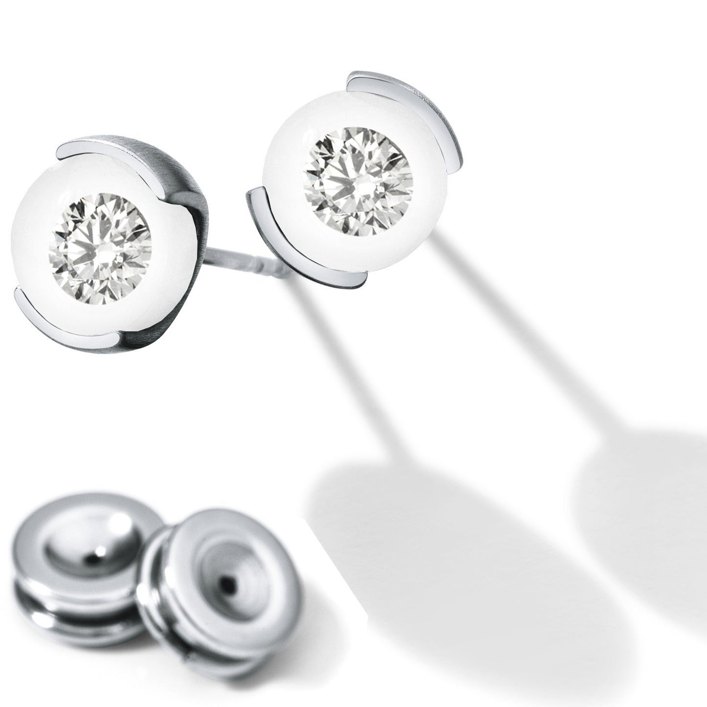 Diamantohrstecker DIAMOND IN GLASS, Brillanten 0,06 oder 0,10 ct. TW VS, KUGELINA Edelstahl 8 mm Kugel