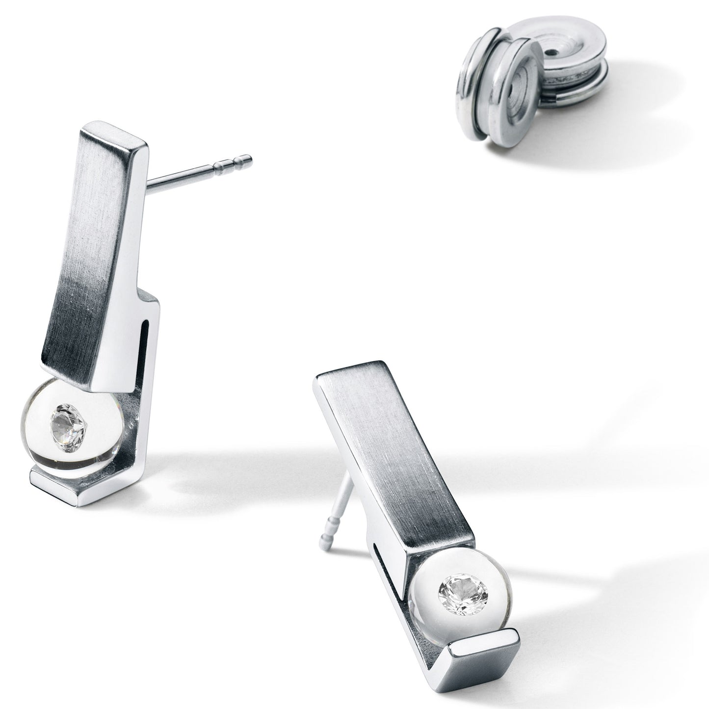 Diamantohrstecker DIAMOND IN GLASS 2 Brillanten 0,03 ct. TW VS, VICTORY DUCK Edelstahl Kugel 6 mm