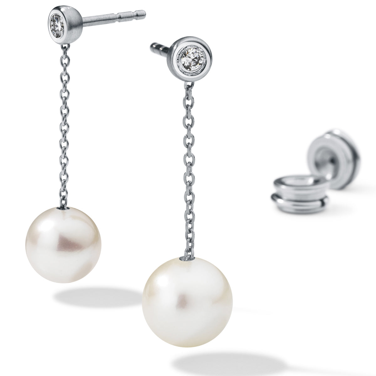 Perlohrstecker, Perle an Ankerkette, Edelstahl