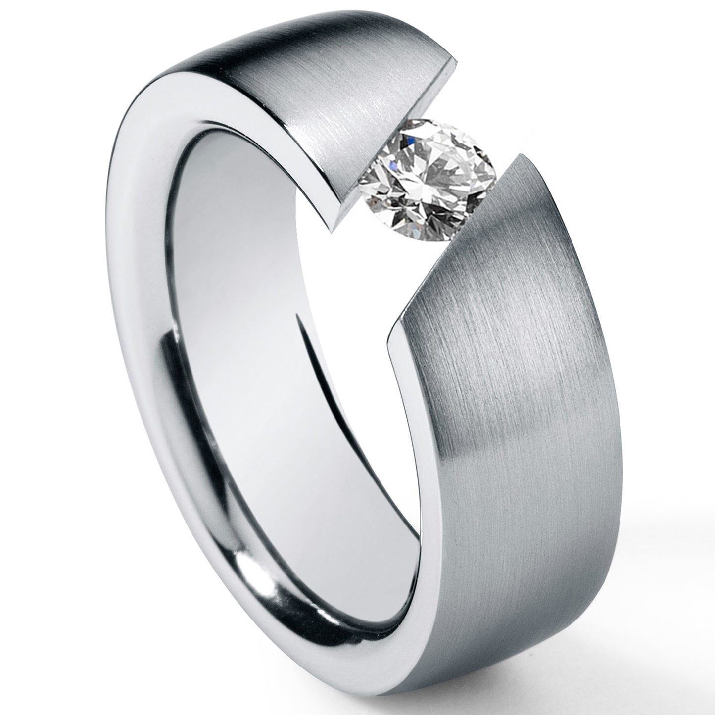 DIAMANTRING mit BRILLANT VON 0,03 CT. BIS 0,50 CT. EINGESPANNT, TW VS, CLASSIC schräg GEFASST, Ringbreite 7 MM, EDELSTAHL