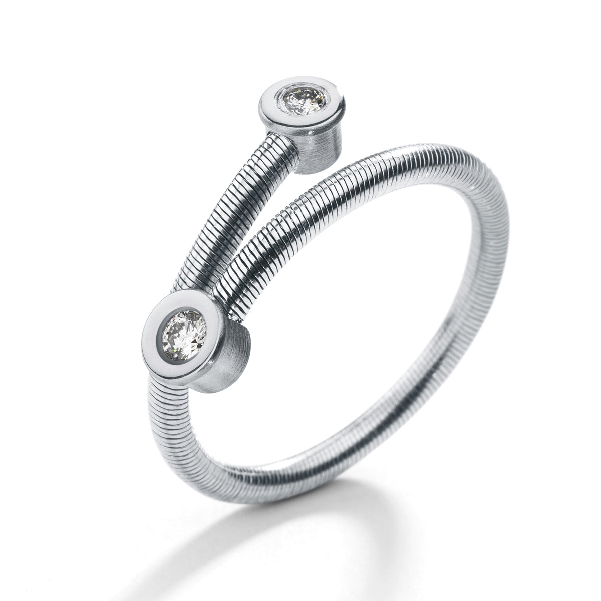 Diamantring mit Brillant ab 0,03 ct., TWISTER elastischer Ring, Brillant einseitig oder doppelseitig, Edelstahl