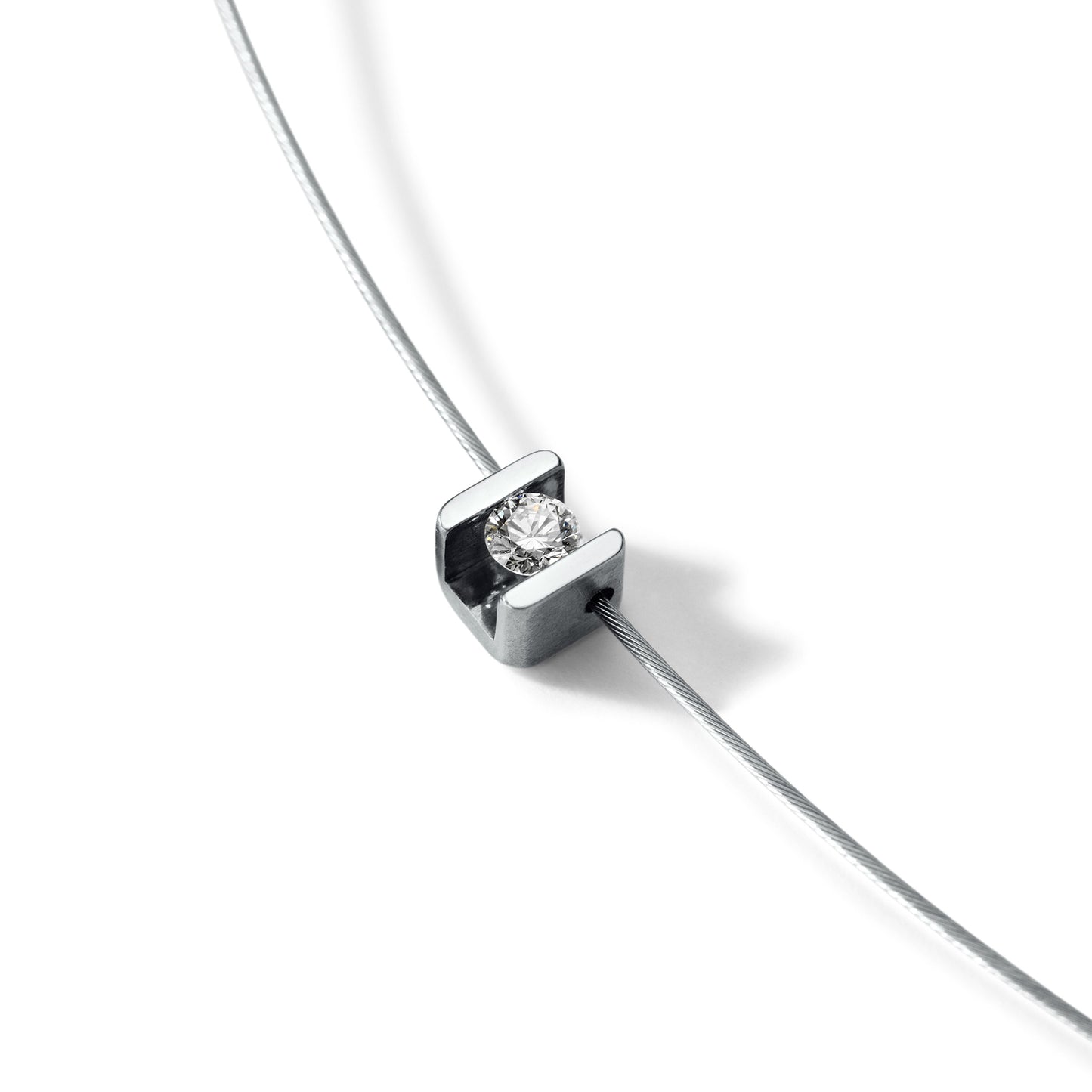 Diamantcollier mit Brillanten TW VS in verschiedenen Größen, CUBE, Edelstahl mit Seil 0,5 mm