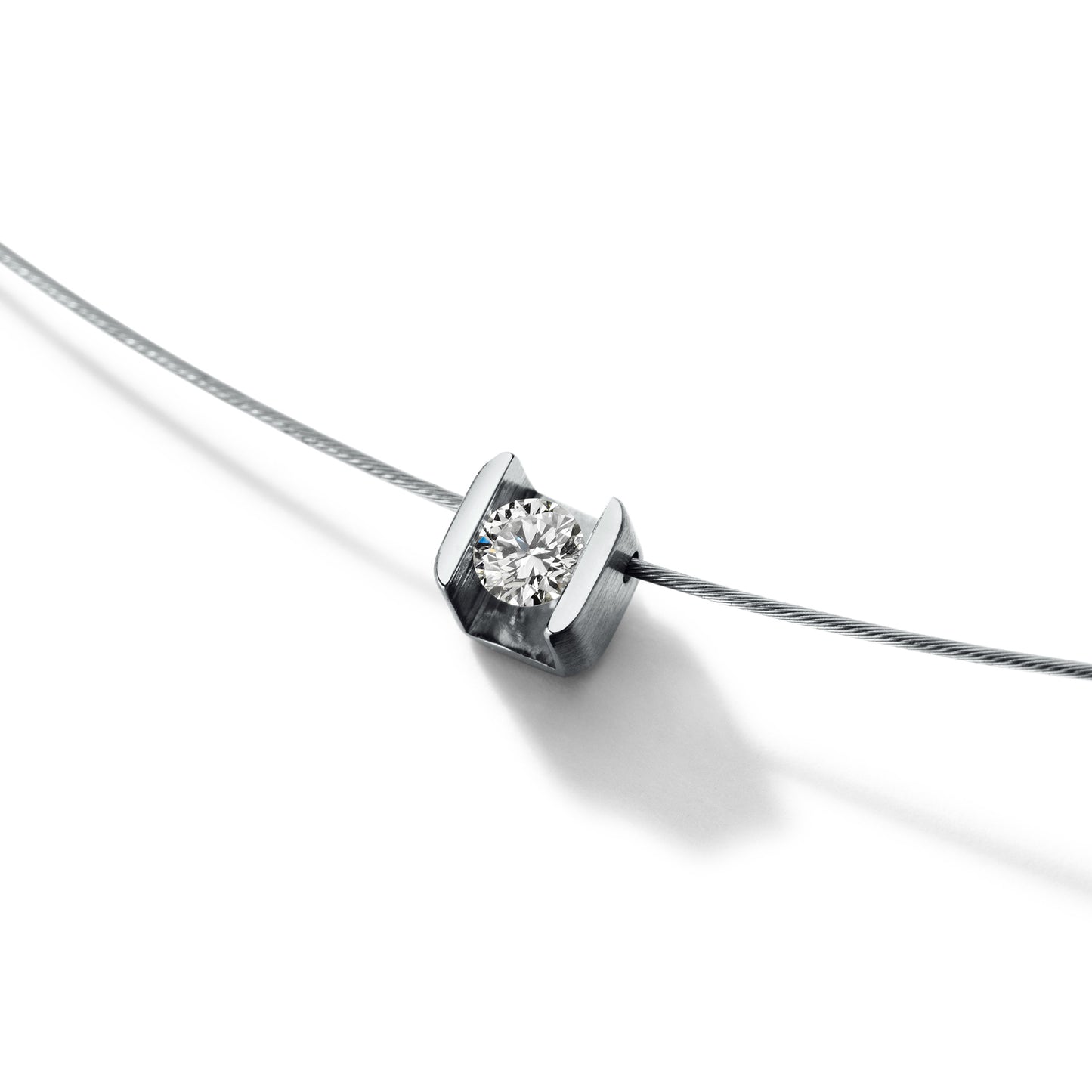 Diamantcollier mit Brillanten TW VS in verschiedenen Größen, CUBE, Edelstahl mit Seil 0,5 mm