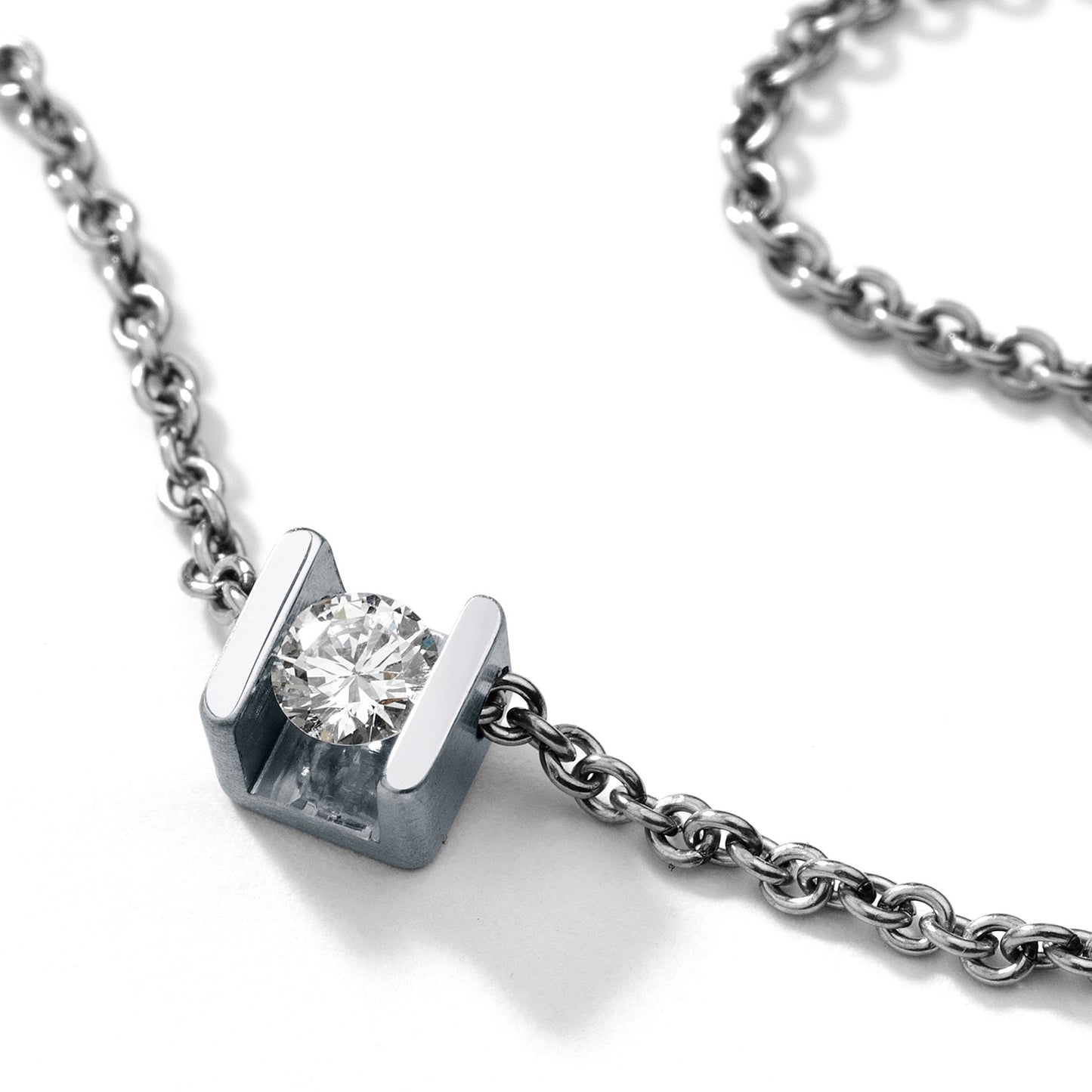 Diamantcollier mit Brillanten TW VS in verschiedenen Größen, CUBE, Edelstahl auf Ankerkette