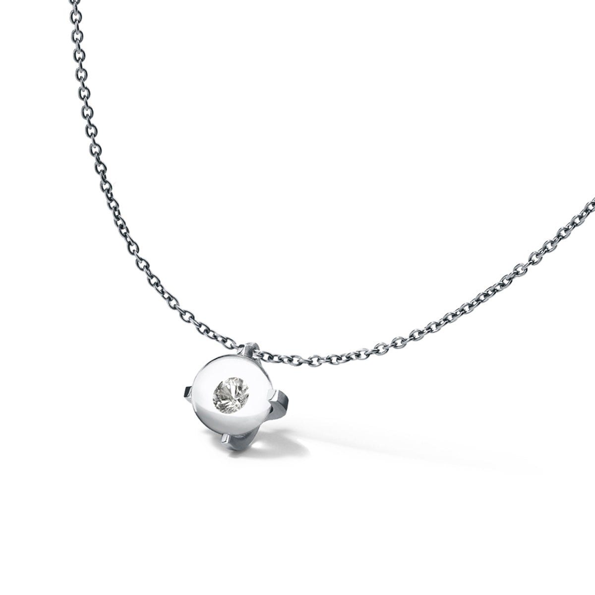 Diamantcollier DIAMONDS IN GLASS, Brillant 0,03 ct. TW VS, Kugel 6 mm wahlweise transparent oder schwarz, Krappenfassung Edelstahl