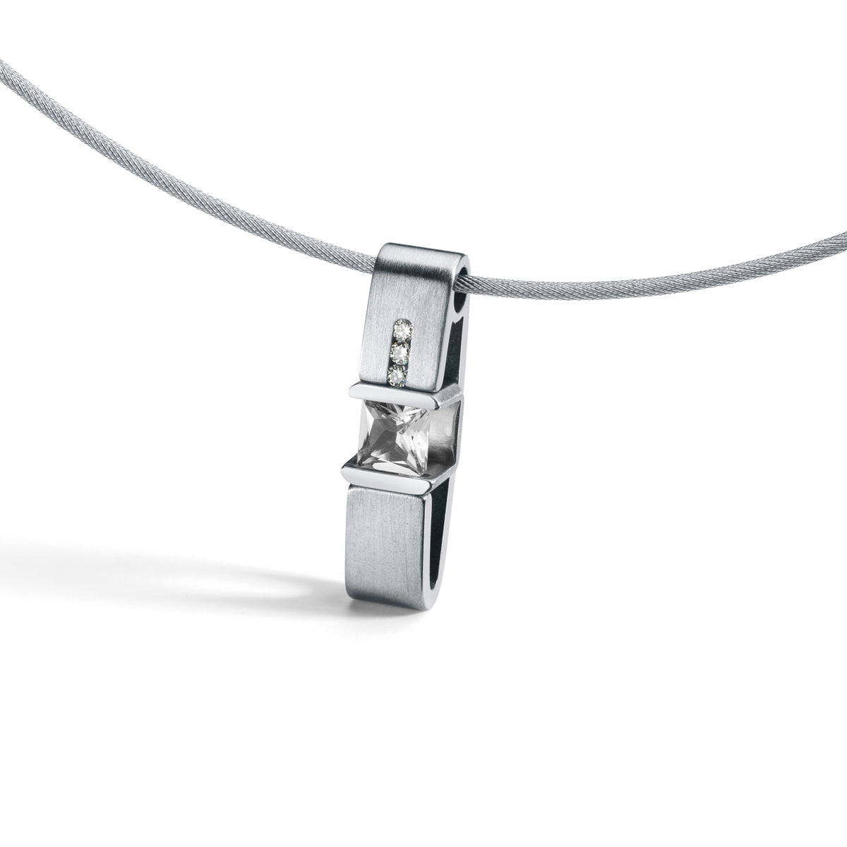 Farbedelsteinanhänger CUBE+ mit 3 Brillanten á 0,008 ct. TW VS, Edelstahl ohne Collier