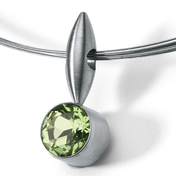 Farbedelsteinanhänger NAVETTE mit runder Fassung Edelstahl ohne Collier