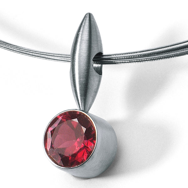 Farbedelsteinanhänger NAVETTE mit runder Fassung Edelstahl ohne Collier