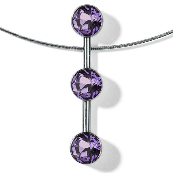 Farbedelsteincollier LINEAR mit 3 Farbedelsteinen auf Edelstahlseil mit Druckknopfschließe