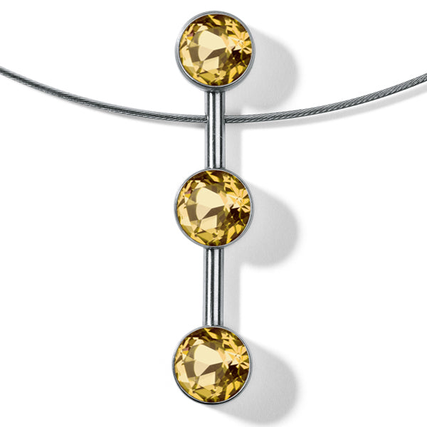 Farbedelsteincollier LINEAR mit 3 Farbedelsteinen auf Edelstahlseil mit Druckknopfschließe