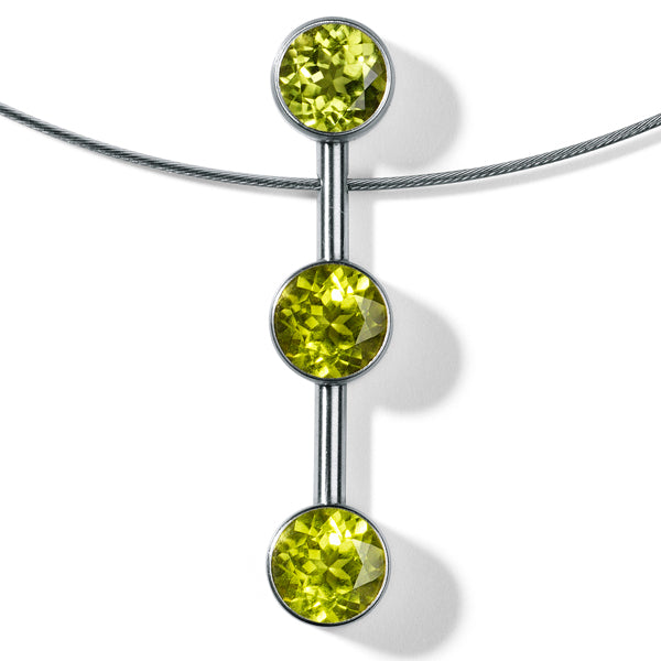 Farbedelsteincollier LINEAR mit 3 Farbedelsteinen auf Edelstahlseil mit Druckknopfschließe