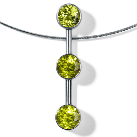 Farbedelsteincollier LINEAR mit 3 Farbedelsteinen auf Edelstahlseil mit Druckknopfschließe