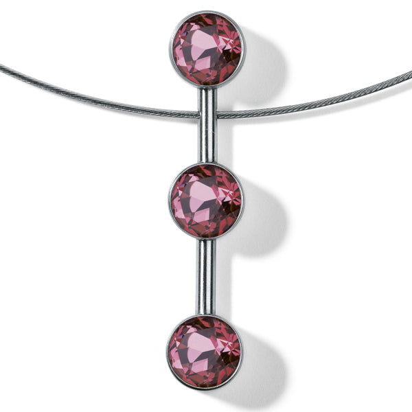 Farbedelsteincollier LINEAR mit 3 Farbedelsteinen auf Edelstahlseil mit Druckknopfschließe