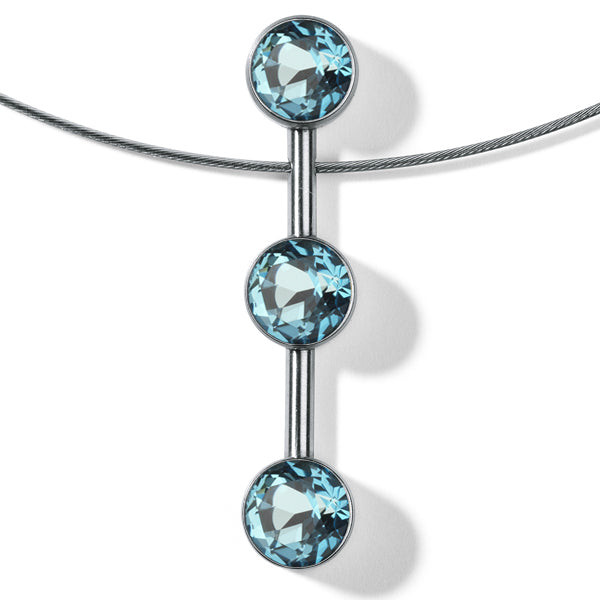 Farbedelsteincollier LINEAR mit 3 Farbedelsteinen auf Edelstahlseil mit Druckknopfschließe