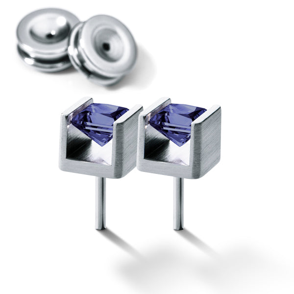 Farbedelsteinohrstecker CUBE 4 Edelstahl mit Humphrey Ohrpatent