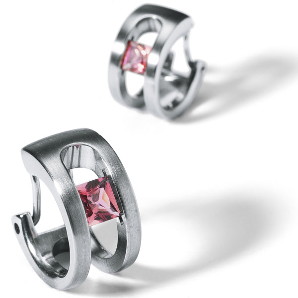 Farbedelsteincreole Edelstahl 14 x 7 mm mit integriertem Verschluß