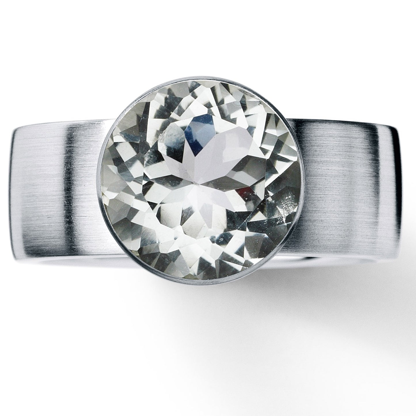 Farbedelsteinring mit 10 mm Farbedelstein, Brillantschliff, GRAL, Ringbreite 7 mm, Edelstahl