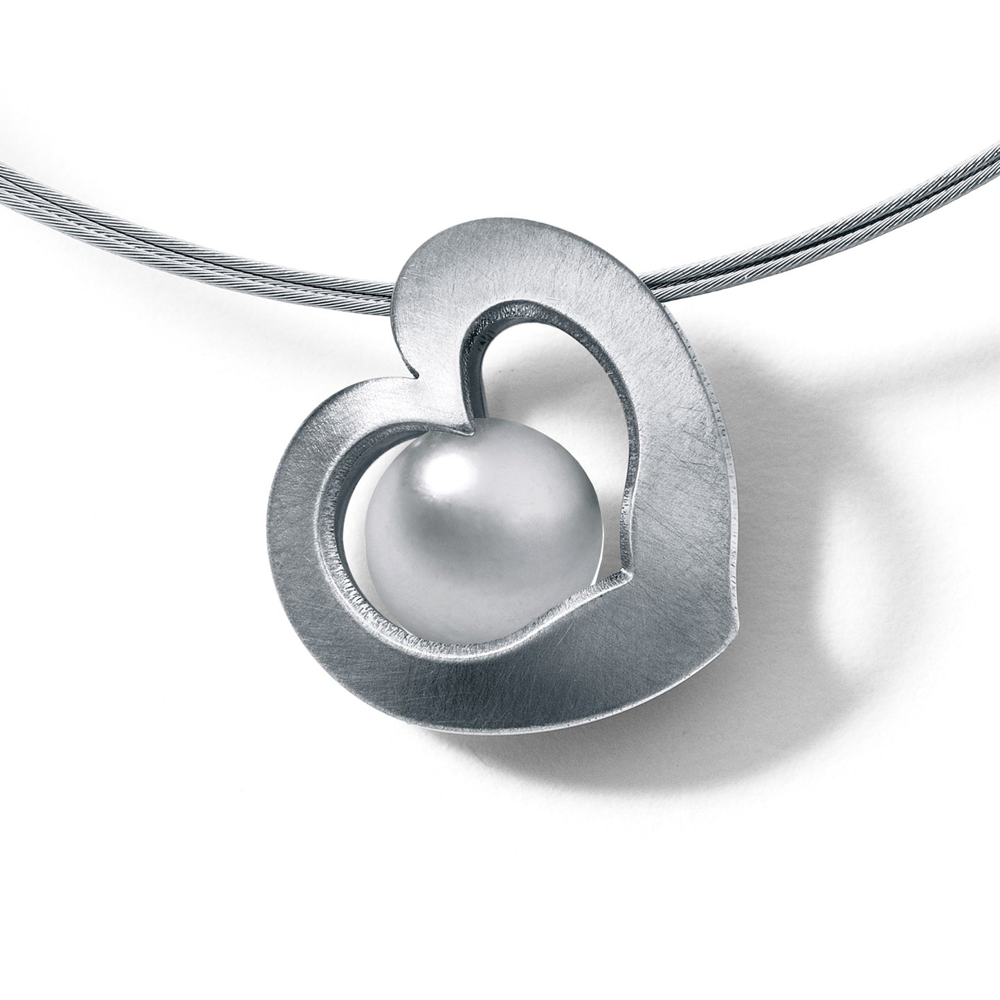 Herzanhänger mit loser Kugel, 19 x 17 mm, ALPENHERZ Edelstahl, ohne Collier