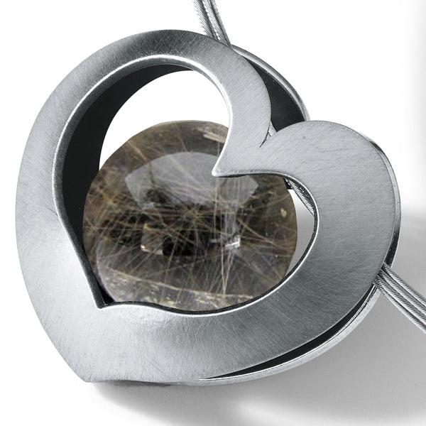 Herzanhänger groß mit loser Kugel, 30 x 27 mm, ALPENHERZ, Edelstahl, ohne Collier