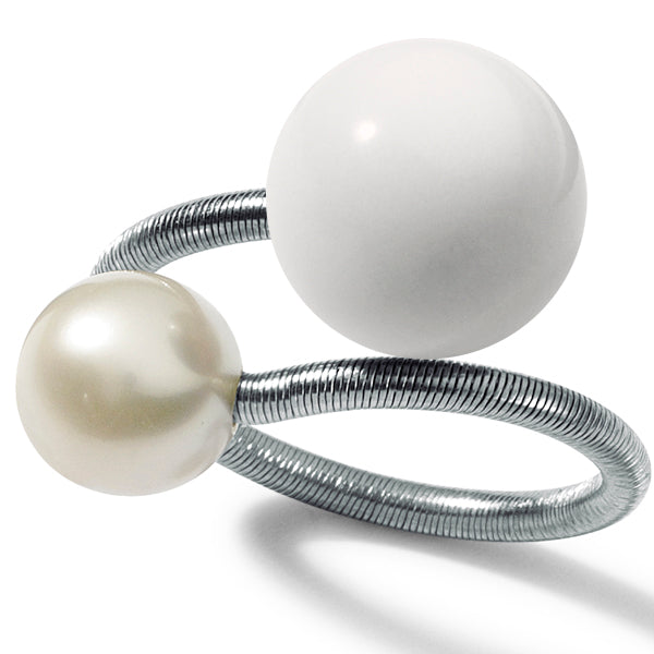 TWISTER elastischer Ring mit Perle und ..., Edelstahl