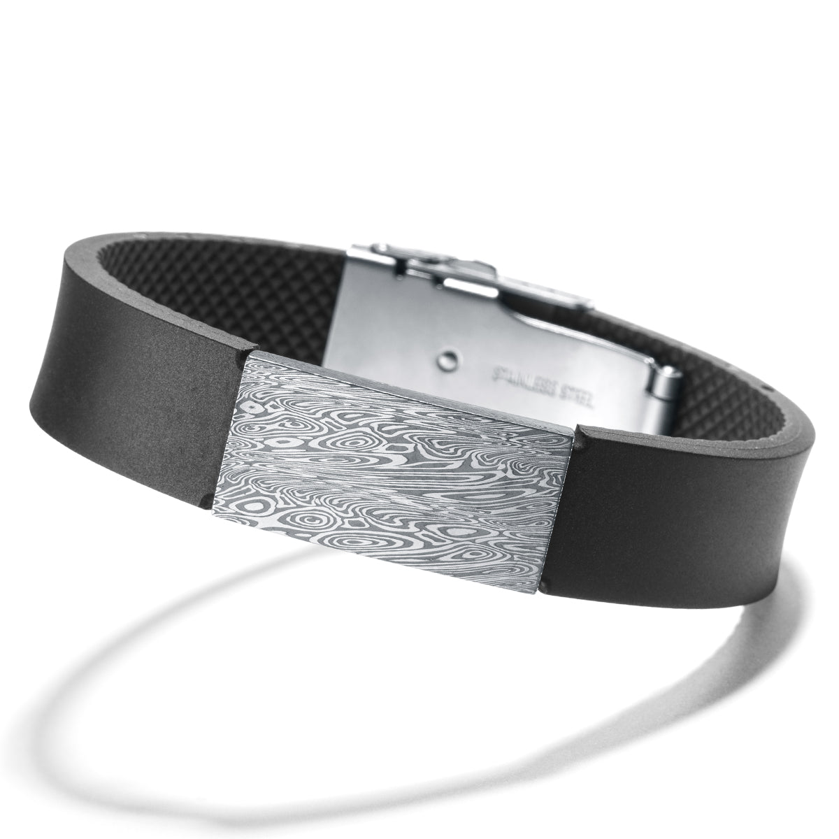 Armband aus Kautschuk mit Damaszenerstahlelementen in verschiedenen Mustern, Breite: 18 mm