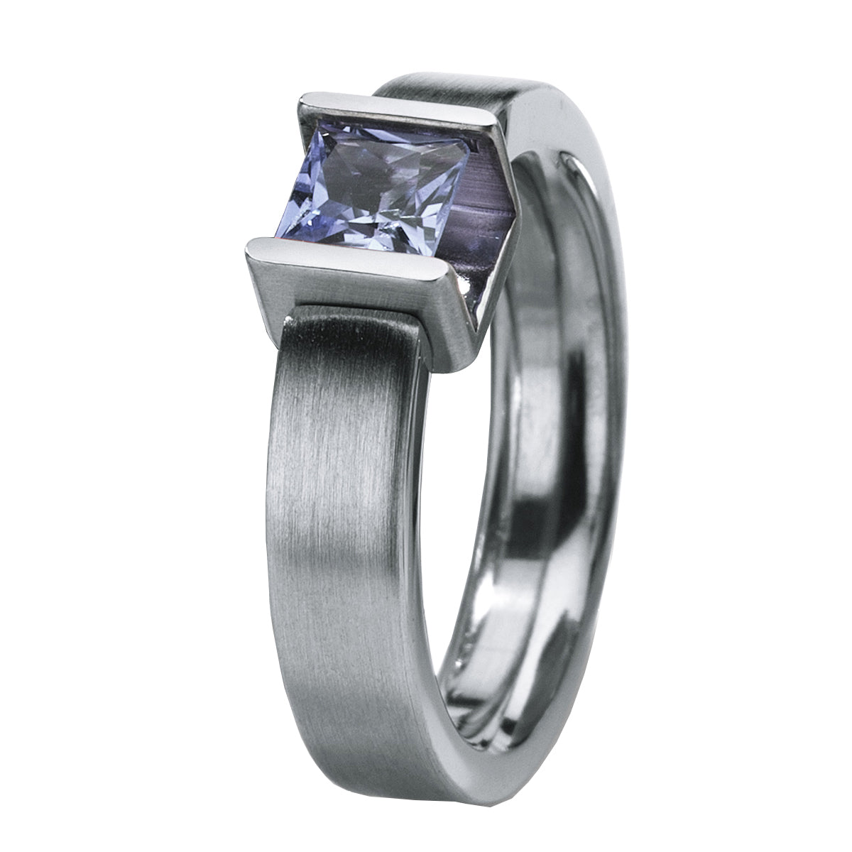 Farbedelsteinring mit Farbedelstein 5x5 mm, Princess Cut, CUBE 5, Ringbreite 4.5 mm, Edelstahl