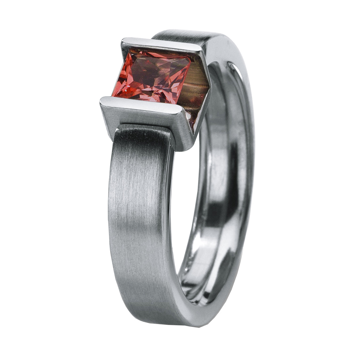 Farbedelsteinring mit Farbedelstein 5x5 mm, Princess Cut, CUBE 5, Ringbreite 4.5 mm, Edelstahl