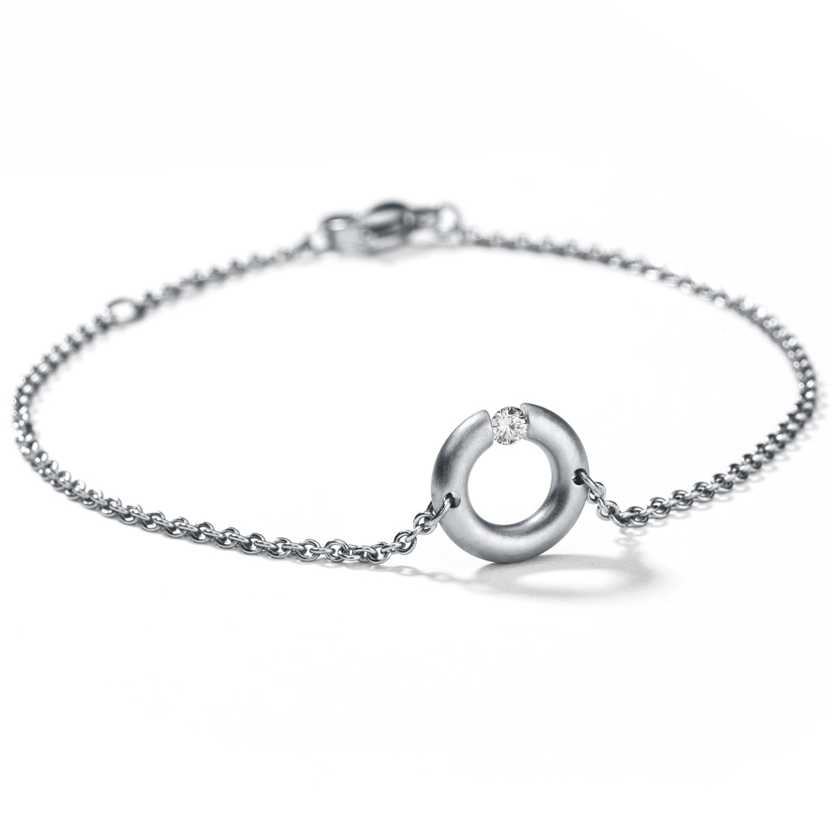 Diamantarmband mit Brillant 0,03 oder 0,06 ct. TW VS, R10, Edelstahl Ankerkette 1,5 mm