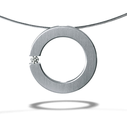 Diamantanhänger, Brillant 0,06 oder 0,10 ct. TW VS, RUND 20 mm oben flach, Edelstahl