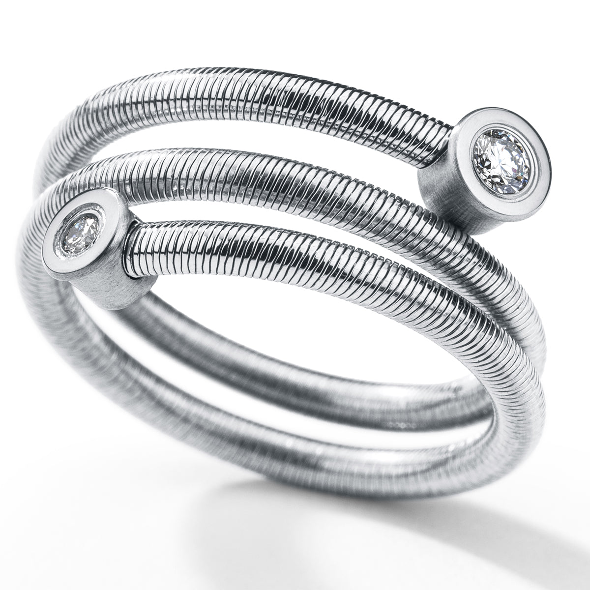 Diamantring Twister mehrfach mit Brillant - elastischer Ring, Edelstahl