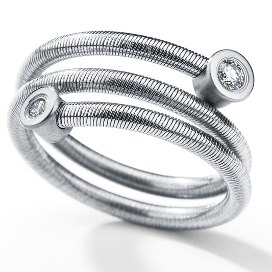 Diamantring Twister mehrfach mit Brillant - elastischer Ring, Edelstahl